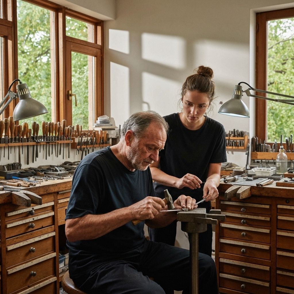 Close-up of hands crafting jewelry in warm natural light