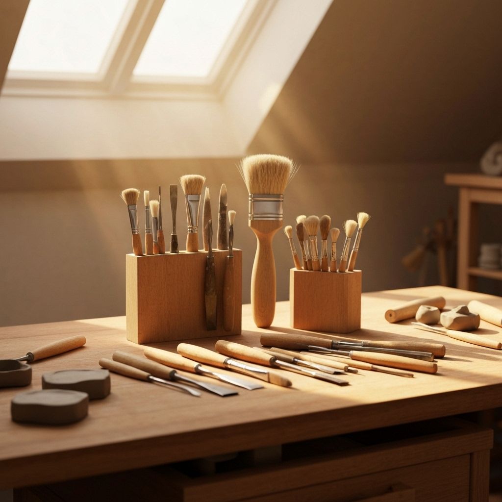 Artisan studio with jewelry-making tools in sunlight