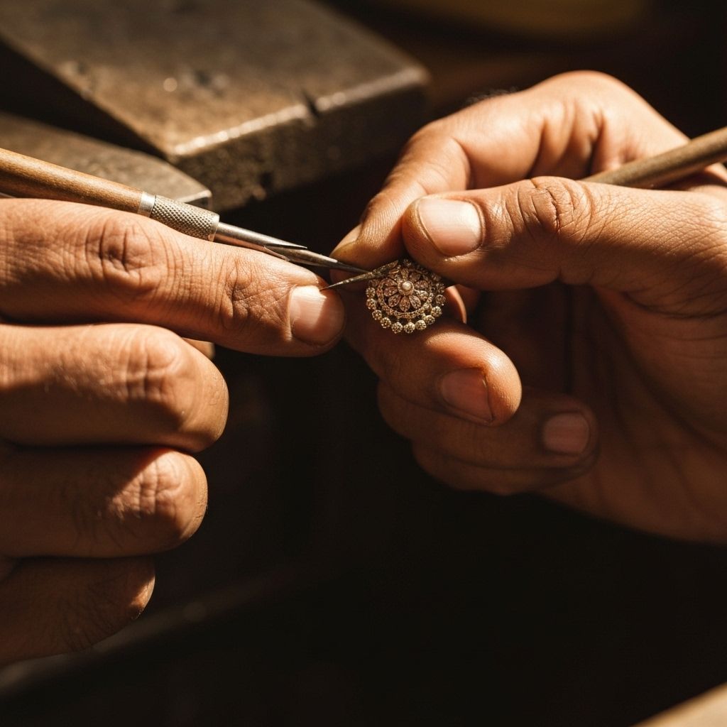 Close-up of jewelry craftsmanship with artisan tools